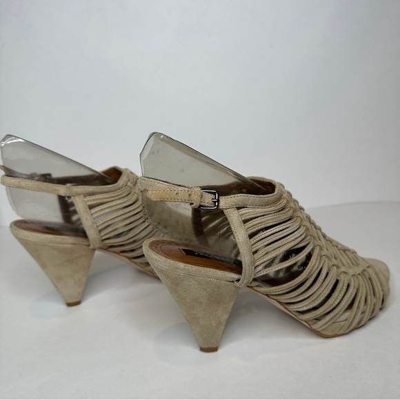 ZARA STRAPPY SANDALS NUDE BEIGE CAGE HEELS - Picture 6 of 11